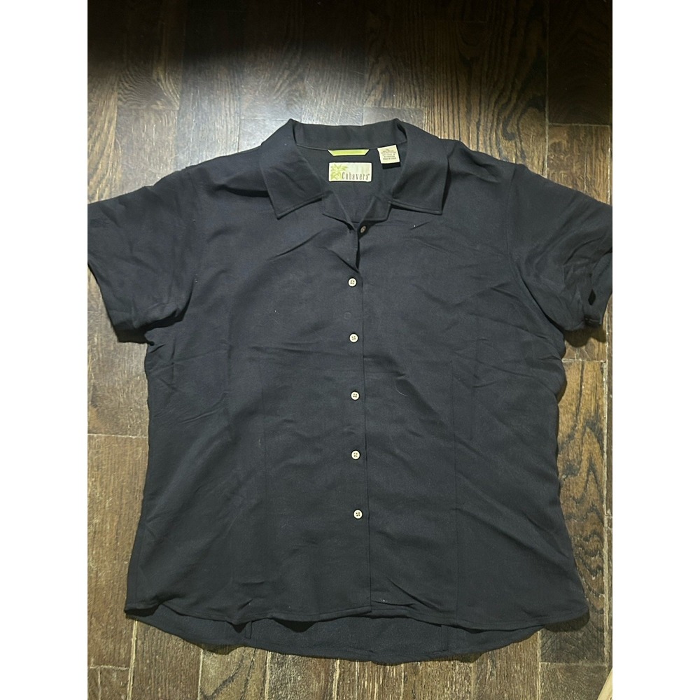 Cubavera Shirt Womens XL Black‎ Solid Button Front Collared Short Sleeve Top